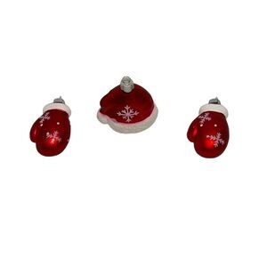 Christmas Ornaments Blown Glass Red Mittens Toboggan Hat Vintage